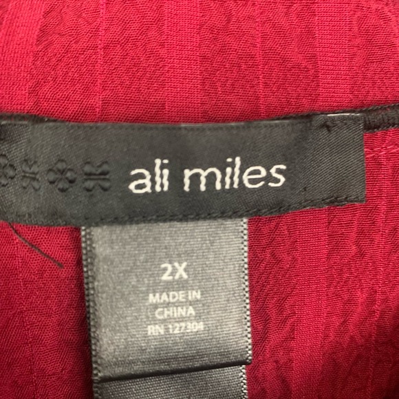 Ali Miles 3/4 Sleeve Tunic Top Size 2x Red Button Front Blouse Artsy Flowy - Picture 6 of 10